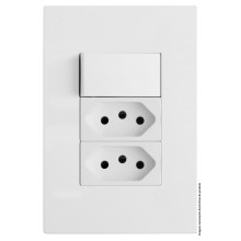 Conjunto Interruptor Simples + 2 Tomada 10a 4x2 - RECTA BRANCO SATIN FOSCO